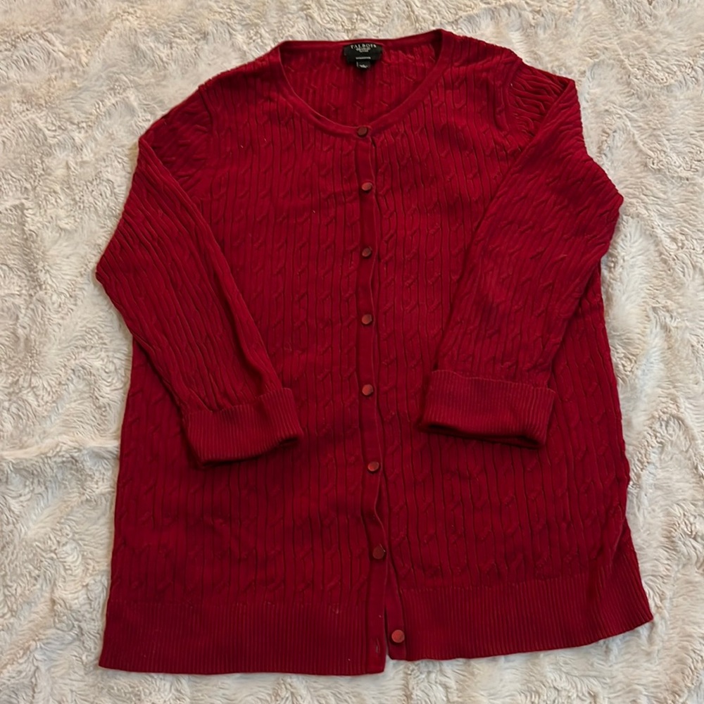 Talbots Petites  Pima Cotton Burgundy Red  3/4 Sleeve Cardigan Sweater Size S